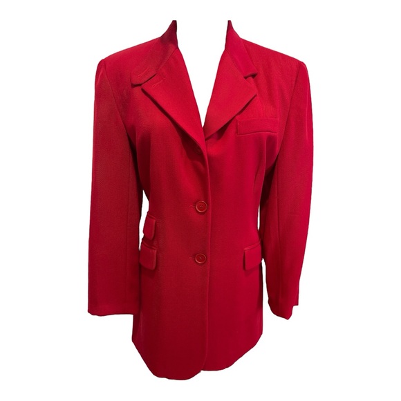 90s CLIFFORD & WILLS WOOL TWILL RED FITTED LONG BLAZER W EQUESTRIAN FLAIR SZ 12 - Picture 3 of 11